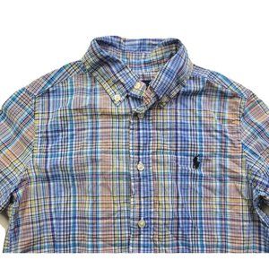 Ralph Lauren Short Sleeve Plaid Button Up Shirt Boys Youth Size 5 Pony Logo Prep